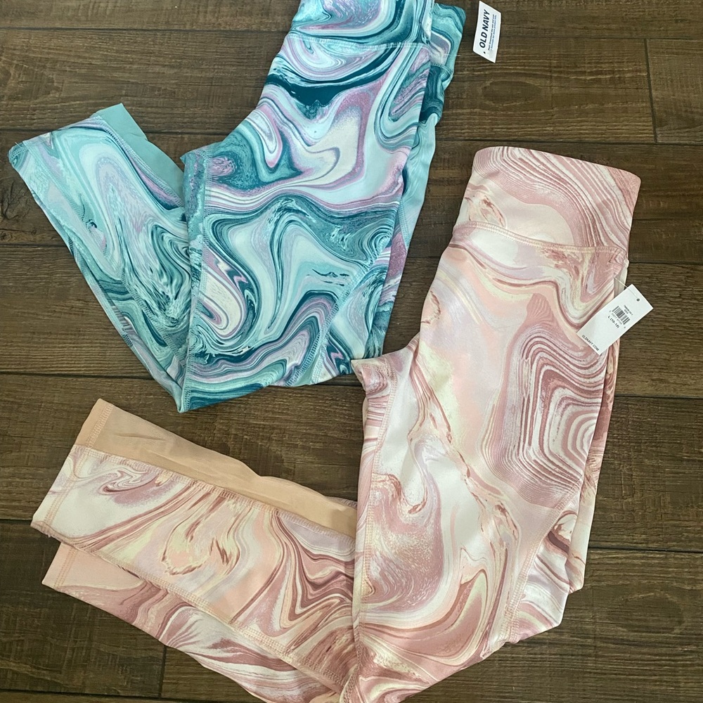 Kids Marble Print Leggings - Pink and Blue